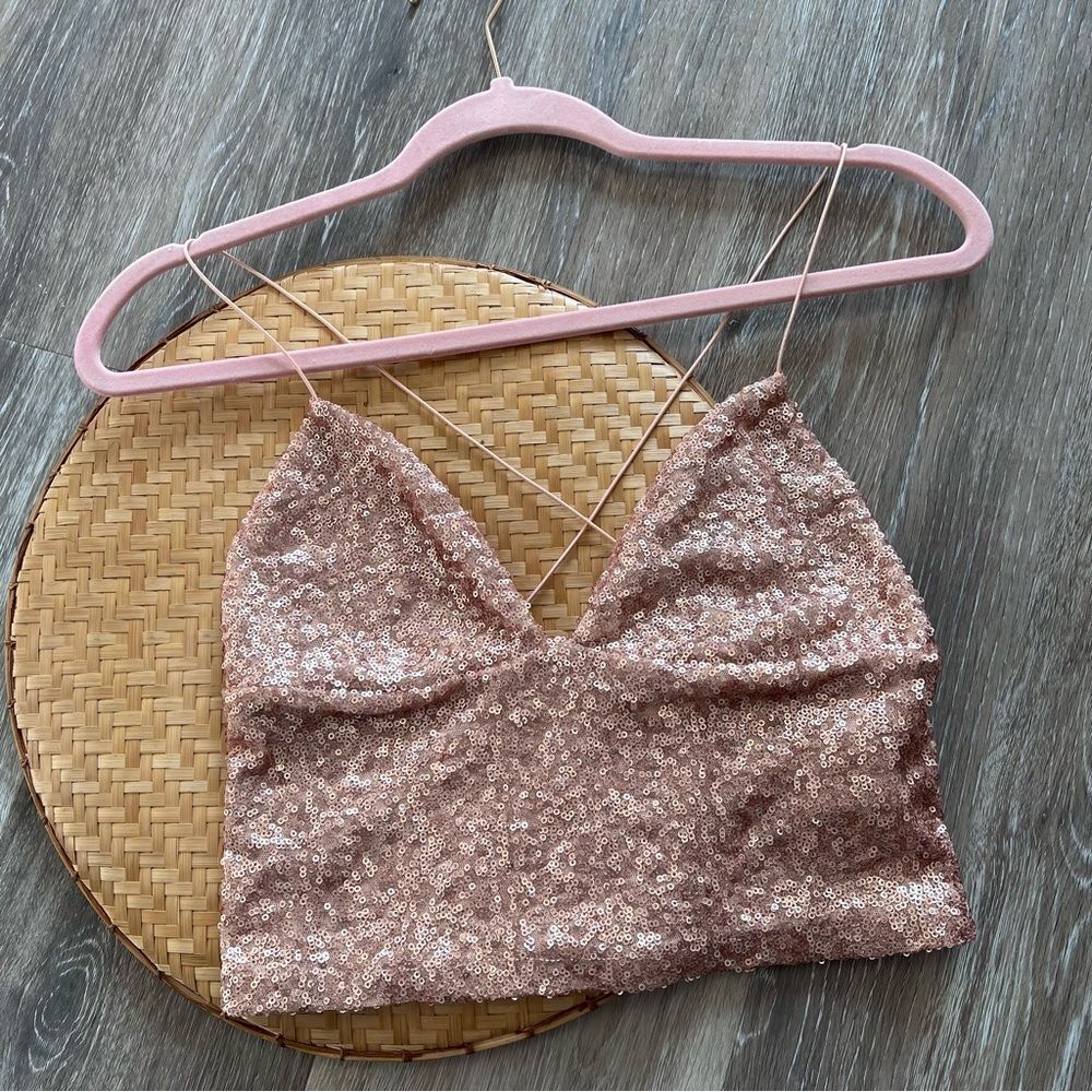 Urban outfitters rose gold sequin cami crop‎ top